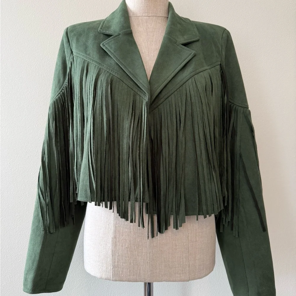 Green Fringe Bomber Jacket - Picture 1 of 7